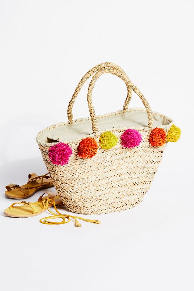 Poms All Around Straw Tote | Free People