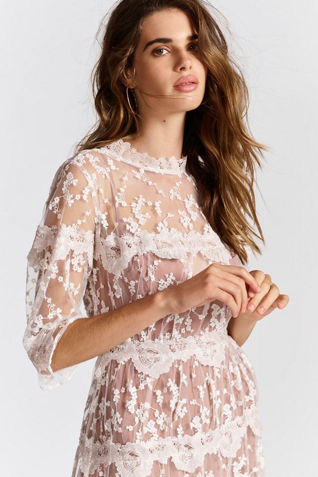 knee length dresses for ladies Free People Long Live Printed Mesh SL - Blue Combo main image 1