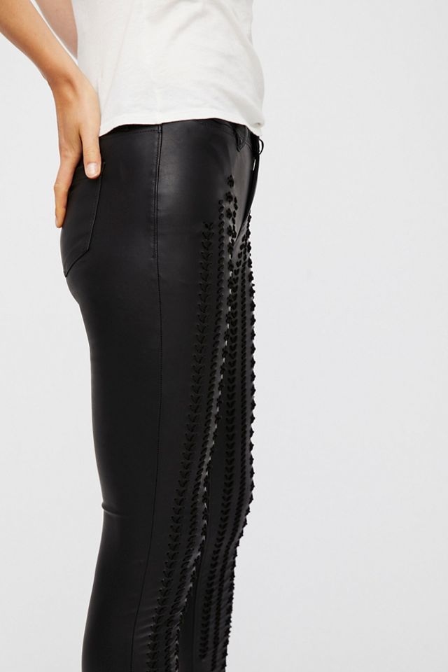 Vegan Leather Lattice Skinny Pants Free People