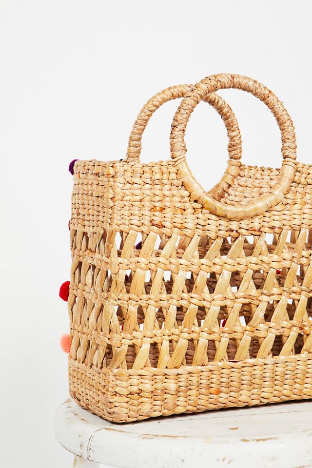 Ombre Straw Pom Basket #1
