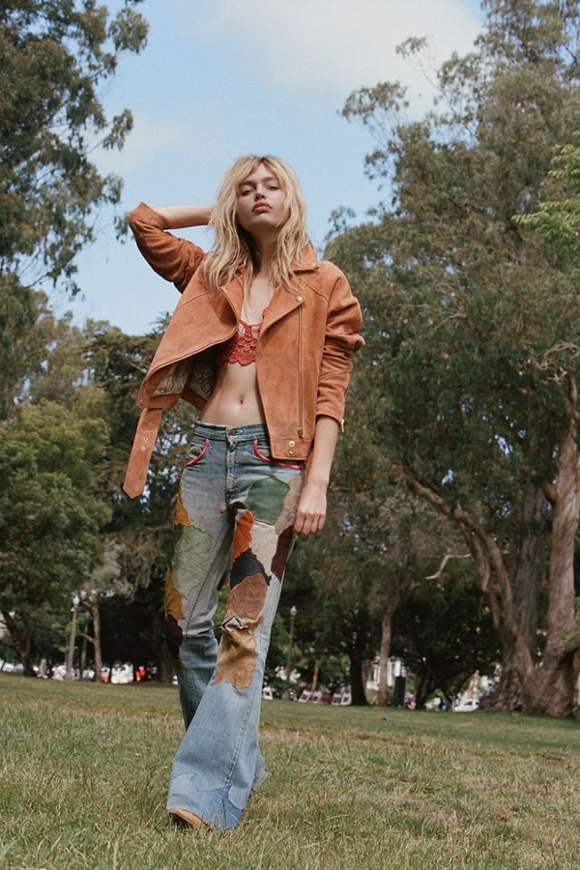 Vintage 1970s Levi's Hand Patched Denim Flares | Free People