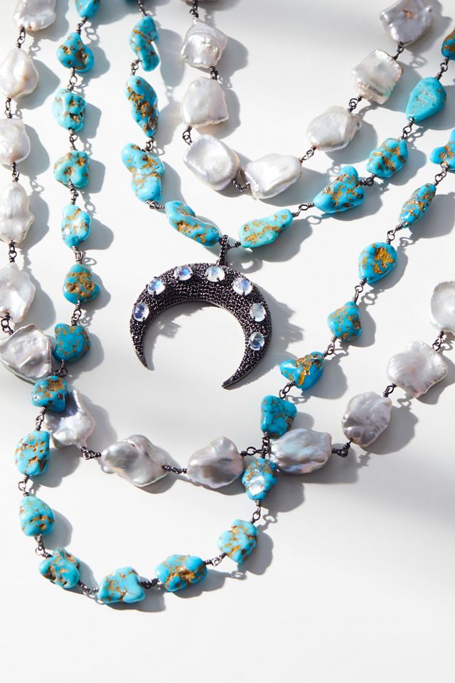 Turquoise x Pearl Layered Moonstone Necklace 