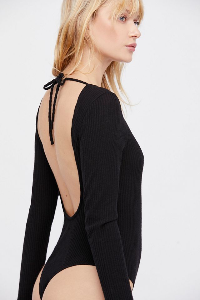 Graciously Yours Black Long Sleeve Scoop Back Bodysuit