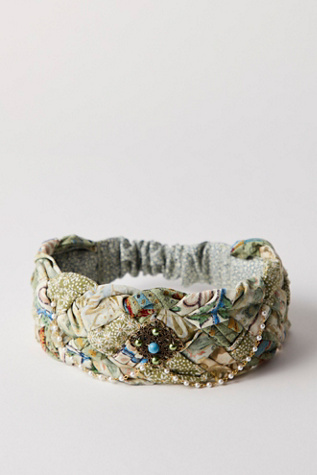 Willa Braided Headband by Curried Myrrh at Free People in Green Hue