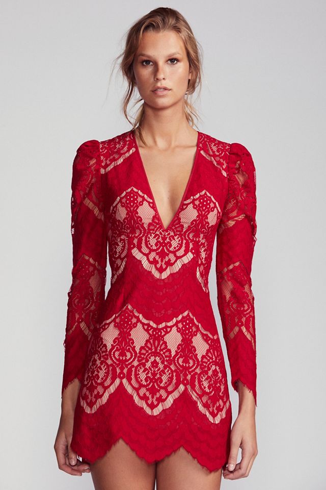 lina mini dress red Tularosa Rust Red Lina Pinstripe Flounce Mini