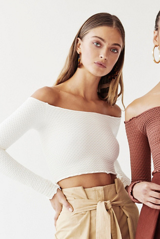 Textured Long Sleeve Crop by Intimately at Free People in White, Size: XS/S