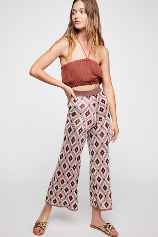 パンツ Pattern Jacquard Knit Pants Wide-Leg Jacquard-Knit Pants - Black/zigzag pattern - Ladies