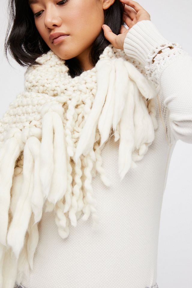 Heart String Hand Knit Fringe Scarf #1