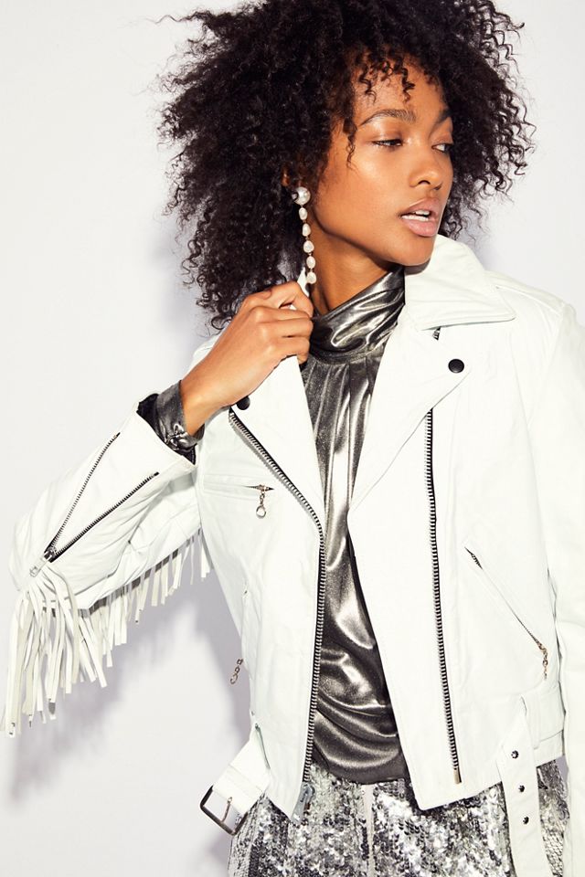 White fringe outlet moto jacket