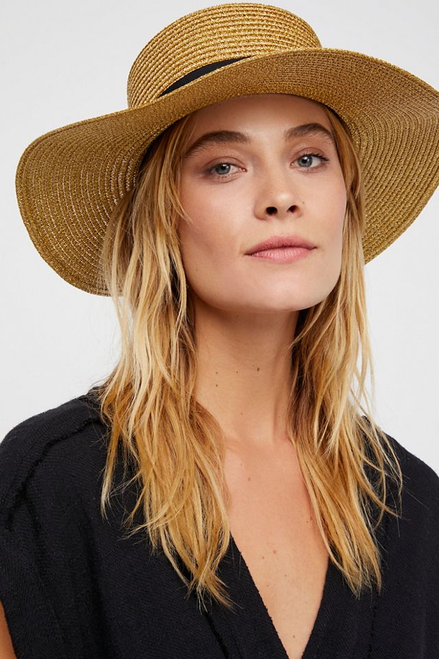 Marina Shimmer Straw Boater Hat #1