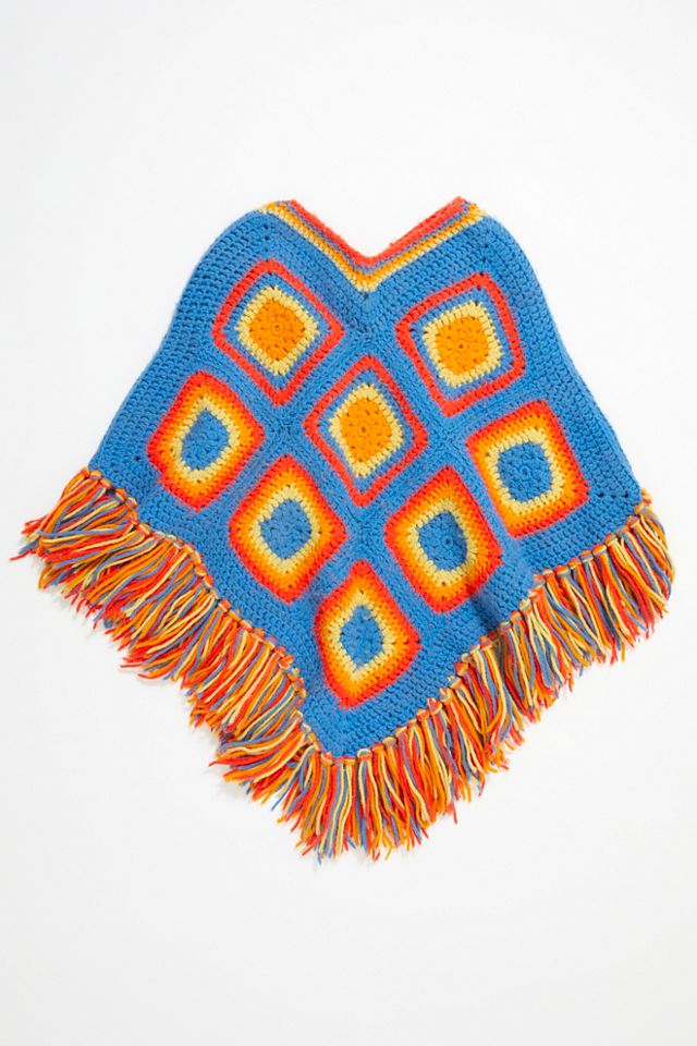 Vintage 1970s Granny Square Crochet Poncho #3
