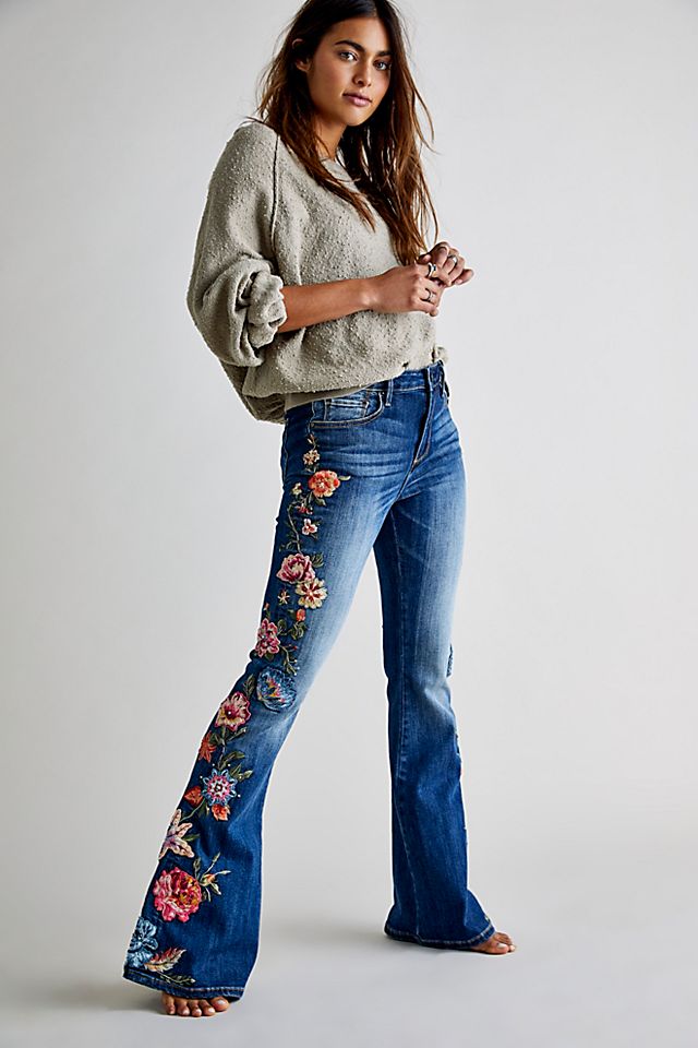 Driftwood Farrah Embroidered Flare Jeans | Free People