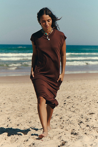 All Day Long Midi T-Shirt Dress By free-est At Free People In Chocolate Fondant, Size: XS