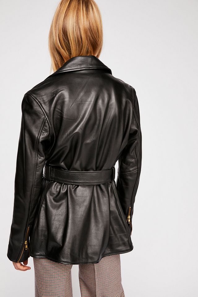 Cinched Waist Leather Tie Jacket #1