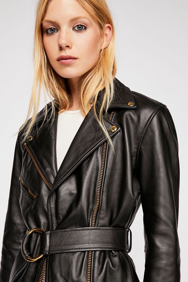 Cinched Waist Leather Tie Jacket #2
