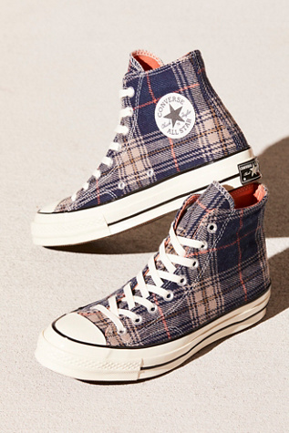 Converse chuck 70 on sale hi navy plaid trainers