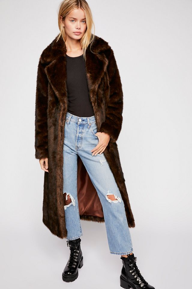 Long Faux Fur Mac Coat