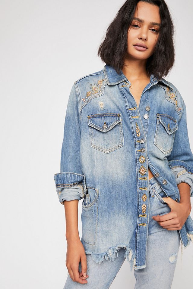 Free people moonchild cheap denim shirt