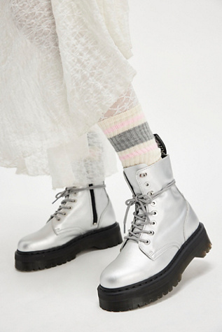 Dr. Martens Jadon Lace-Up Boots At Free People In Silver, Size: US 8