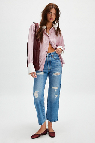 Levi's Ribcage Straight Ankle Jeans at Free People in Medium Wash, Size: 30