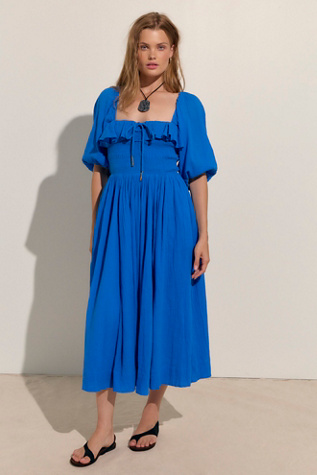 Oasis Low Square Neck Midi Dress by free-est at Free People in Blue, Size: M