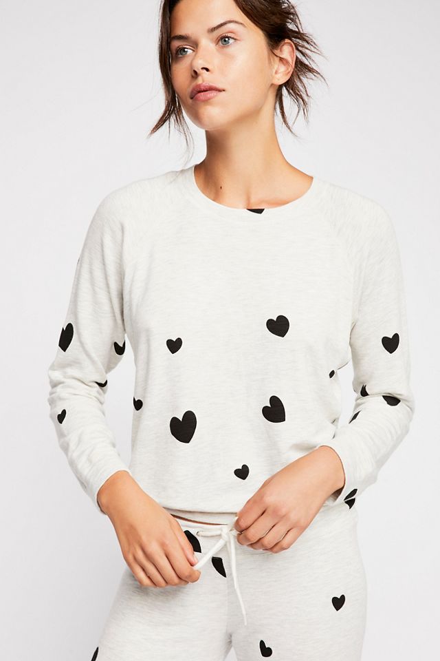 Super Soft Vintage Raglan Pullover With Hearts #1