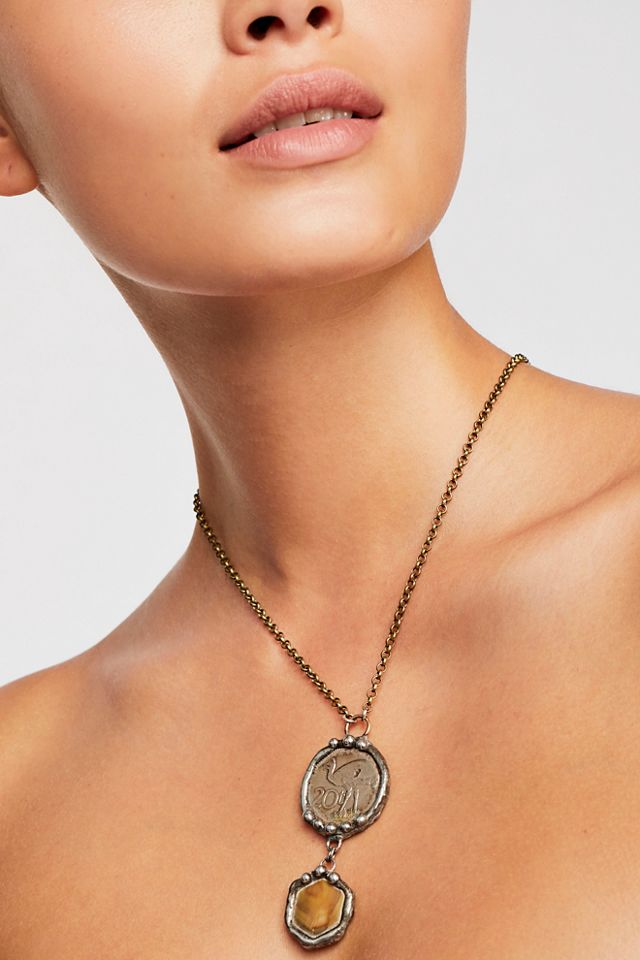 Stone Drop Coin Pendant #2