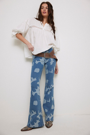 We The Free Penny Pull-On Printed Flare Jeans At Free People In Indigo Combo Everything, Size: 31