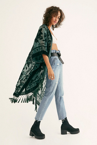 Nightbird Burnout Kimono at Free People in Jade Combo