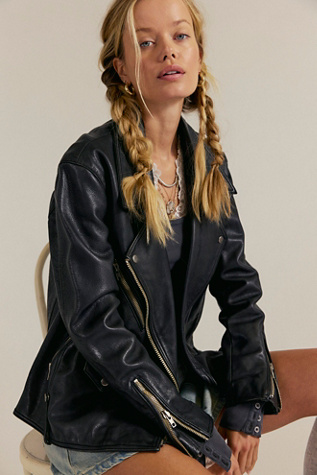 We The Free Jealousy Leather Moto Jacket at Free People in Distressed Black, Size: Medium