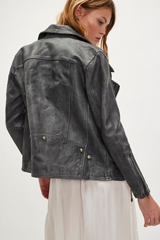 Женская куртка We The Free Jealousy Leather Moto, цвет: Угольный серый — фото 3
