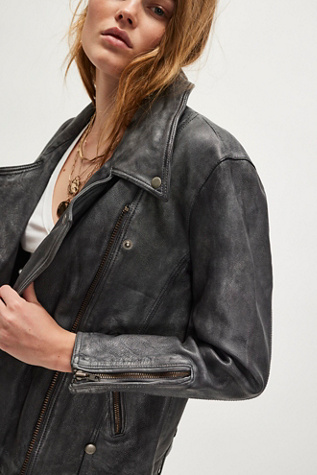 We The Free Jealousy Leather Moto Jacket At Free People In Charcoal Grey, Size: Small