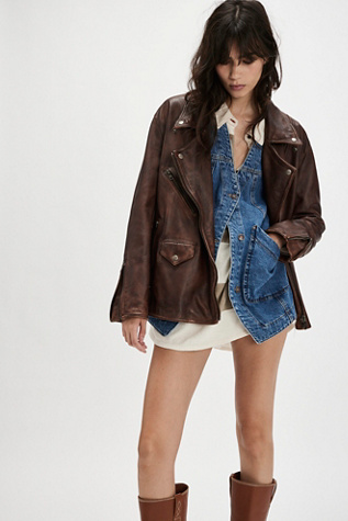 We The Free Jealousy Leather Moto Jacket at Free People in Chocolate Fondant, Size: Small