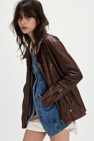 We The Free Jealousy Leather Moto Jacket at Free People in Brown, Size: L