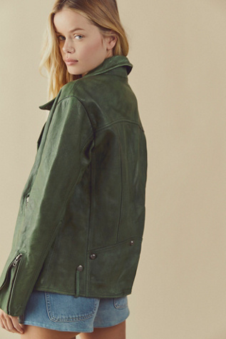 free people green leather jacket