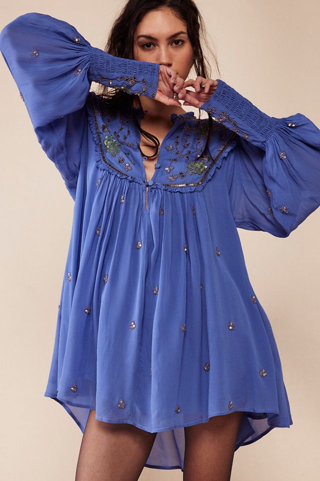 Free people outlet blue embroidered dress