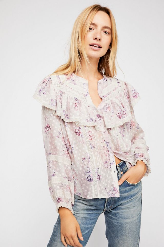 Love Shack Fancy Erica’ Floral Ruffle Blouse Top, S 2024