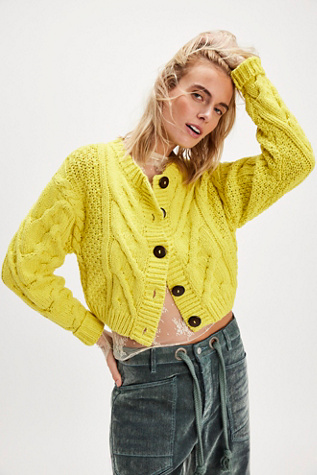 Bonfire Cardi At Free People In Unriped Lemon, Size: Large