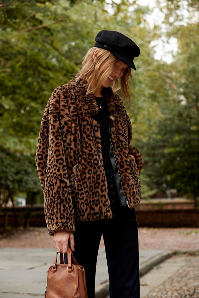 Furry Animal Print Bomber Jacket #1