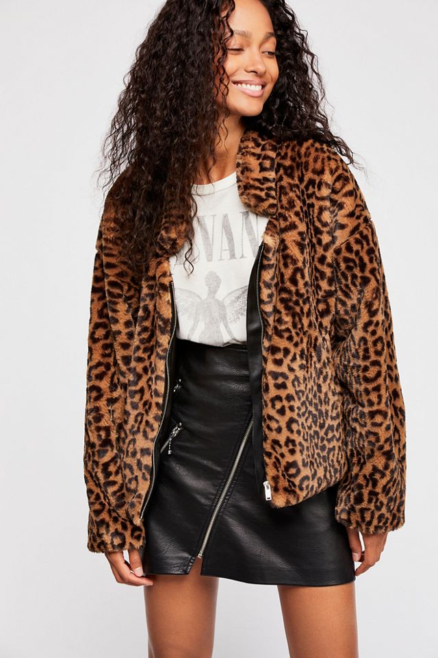 Furry Animal Print Bomber Jacket #2