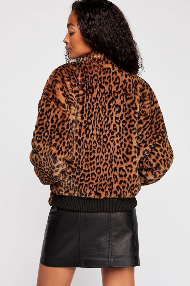 Furry Animal Print Bomber Jacket #3