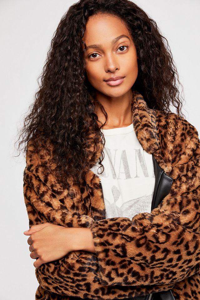Furry Animal Print Bomber Jacket #4