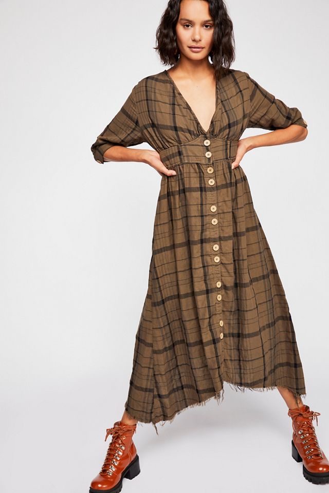 Plaid midi dress with sleeves best sale