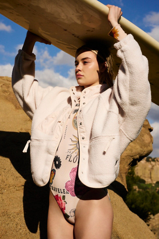 Free people fleece red pink flag checker ブルゾン