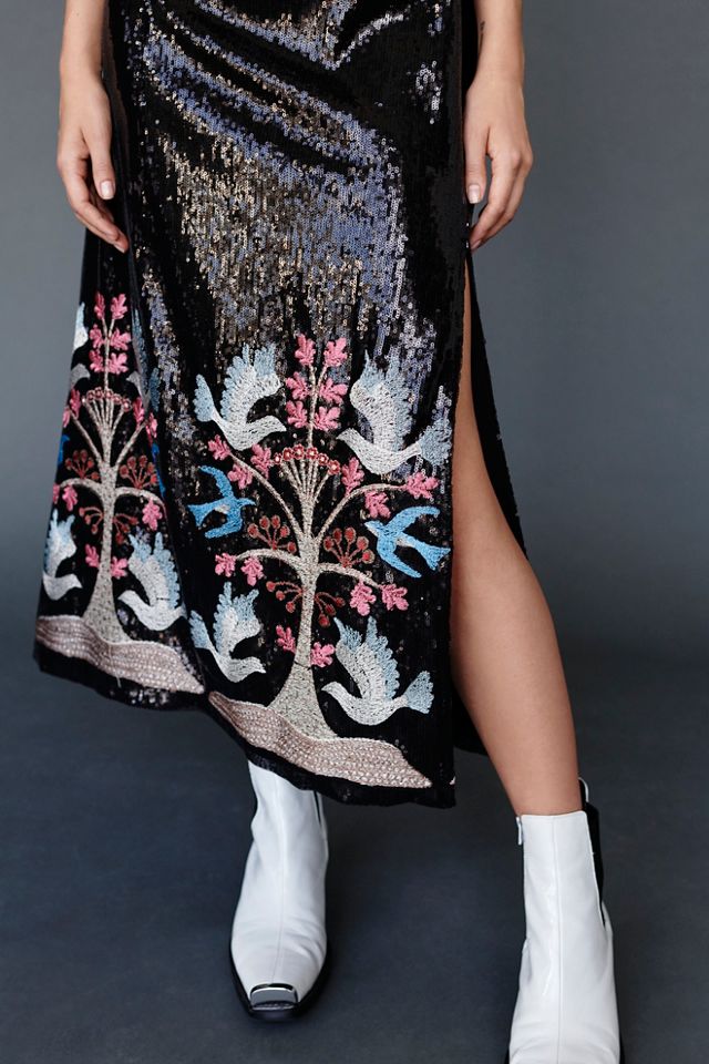 Blue Bird Sequin Embroidered Maxi Dress #1