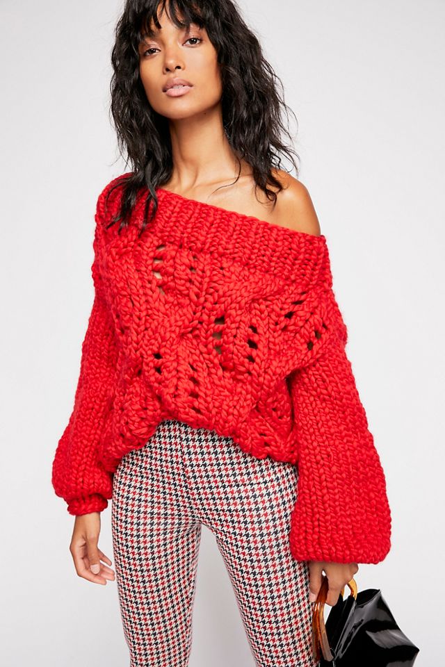 Off Her Shoulder Cable Sweater  #1