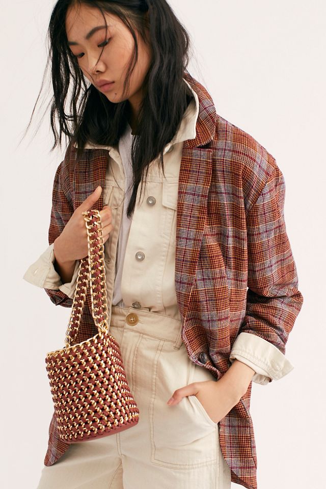 NWT FREE PEOPLE Simply 2024 Plaid Linen Blend NWT Blazer in Pomegranite Combo Size La