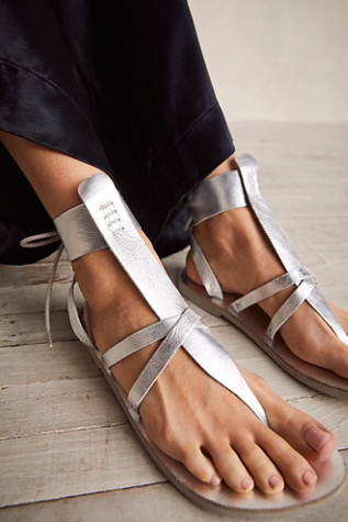 Vacation Day Wrap Sandals by FP Collection at Free People in Silver Leather, Size: EU 36