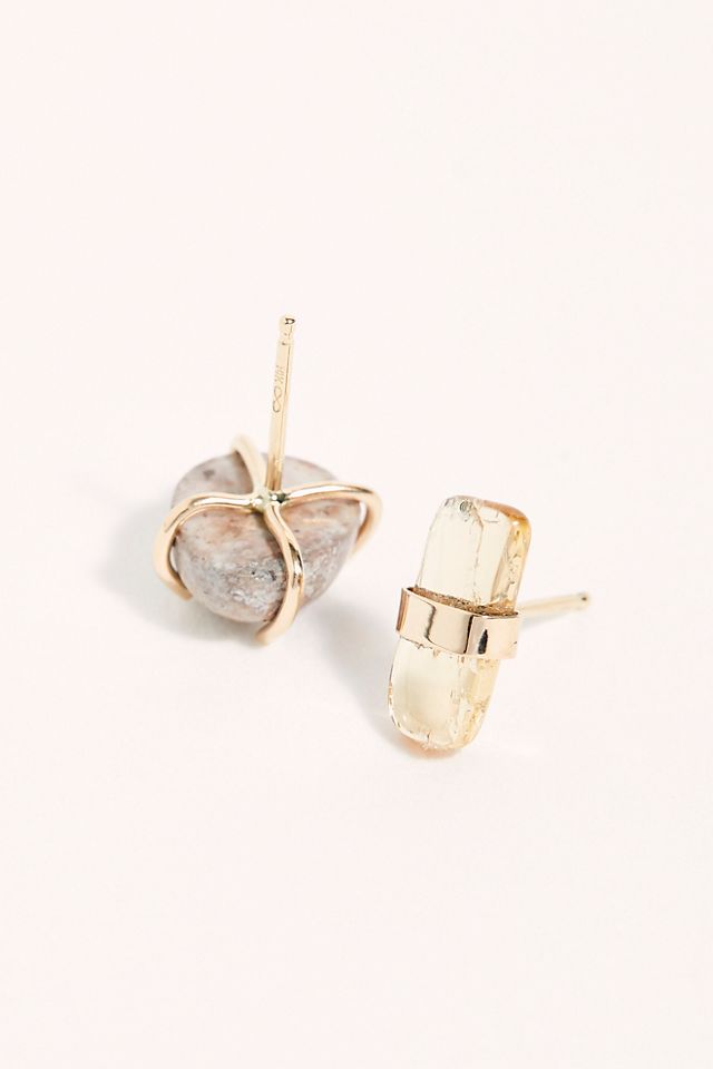 14k Opal Topaz Mismatched Stud Earrings #1