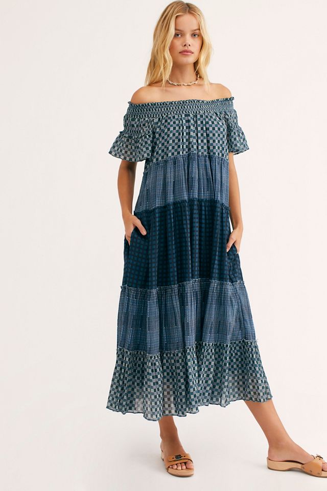 Something Real Plaid Off-The-Shoulder Maxi Dress